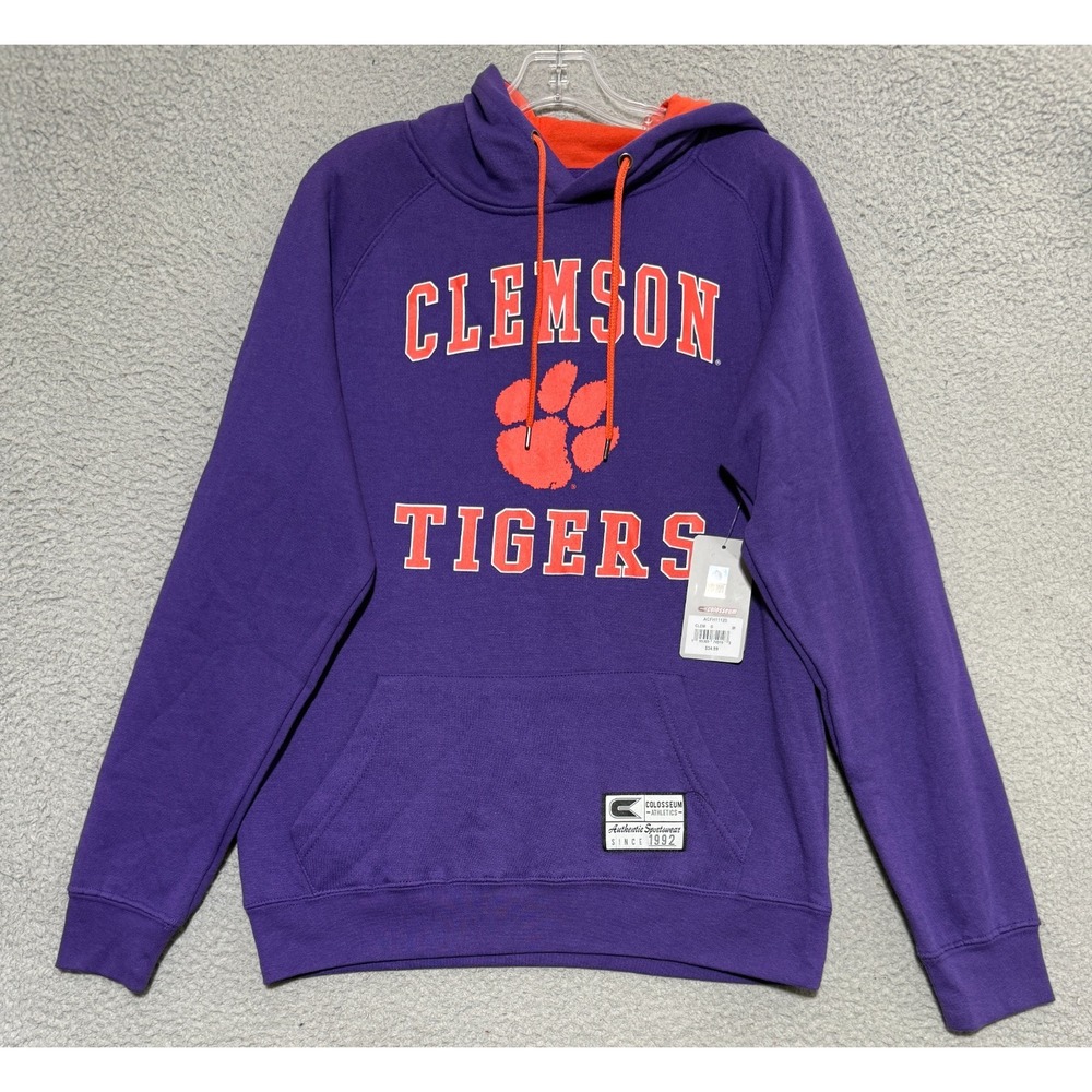 NEW Colosseum Clemson Tigers Pullover Fleece Hoodie Purple Mens Size Medium
